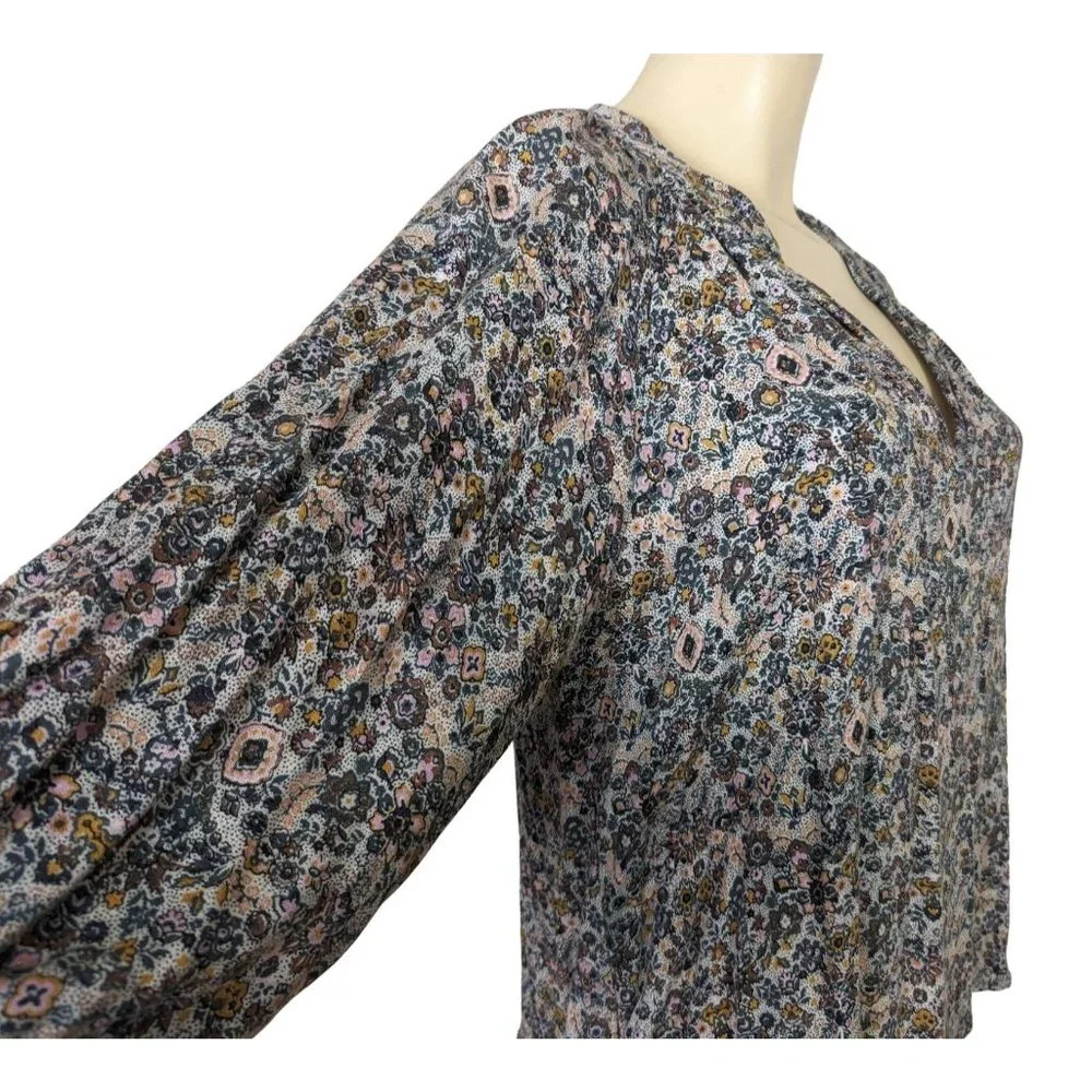Roan + Ryan 3/4" balloon sleeve V neck floral print pull over blouse size S - Picture 5 of 12
